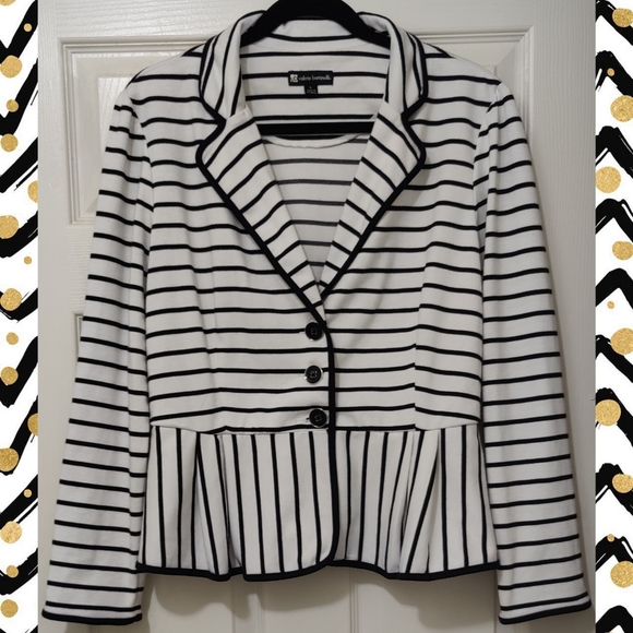Valerie Bertinelli Jackets & Blazers - 🖤Valerie Bertinelli Black & White Striped Button Up Blazer, Size Large